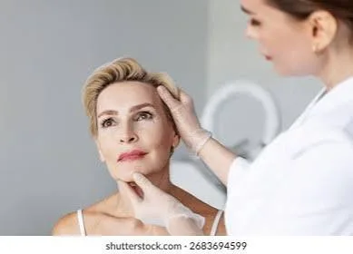 Evaluación de la piel del rostro durante la consulta médica